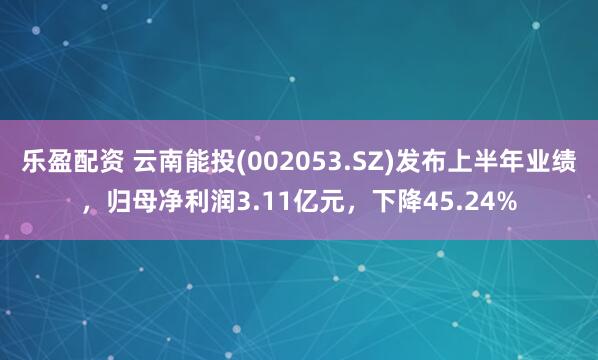 乐盈配资 云南能投(002053.SZ)发布上半年业绩，归母净利润3.11亿元，下降45.24%